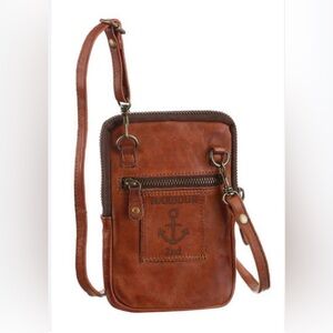 Harbour 2nd Distressed Genuine Leather Cell Phone Crossbody Bag Wallet Anchor